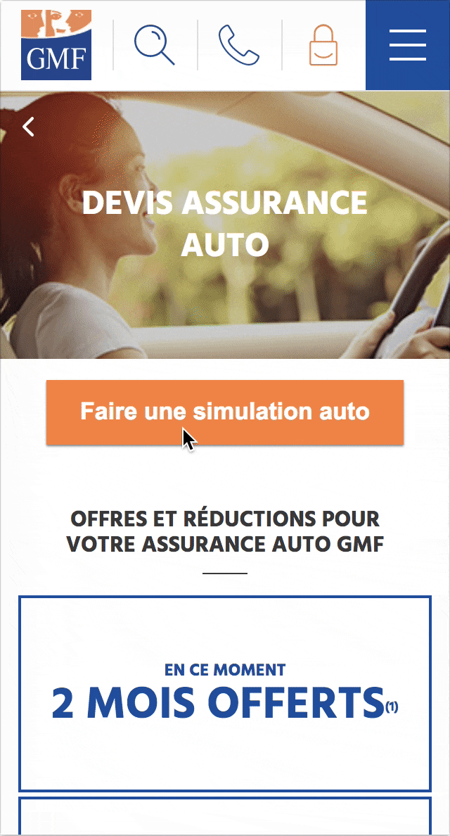 version mobile de la demande de devis d'assurance auto de la GMF