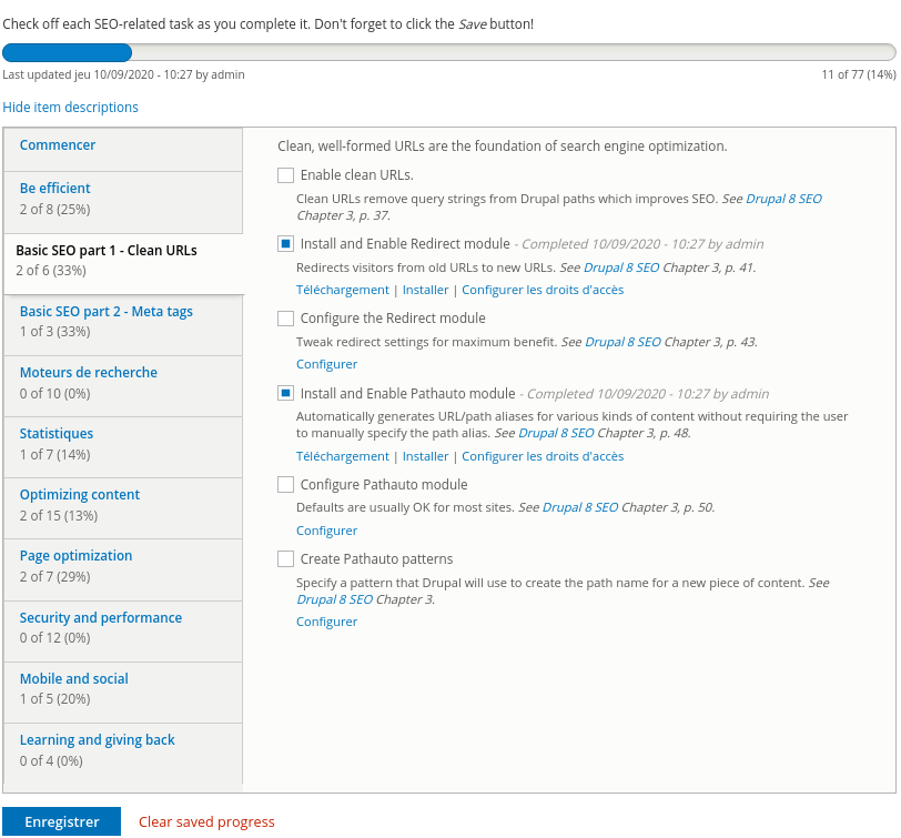 Module SEO checklist sur Drupal