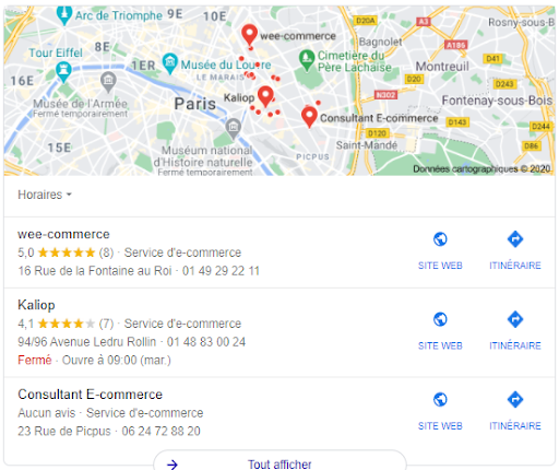 le format Local pack sur Google my Business